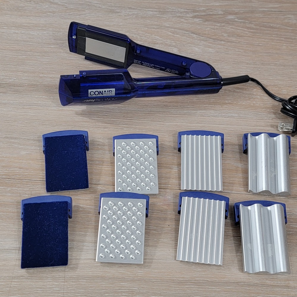 Conair Shiny Big Wav Multi-Styler Hair Crimper Waver Blue CS9T Interchangeable